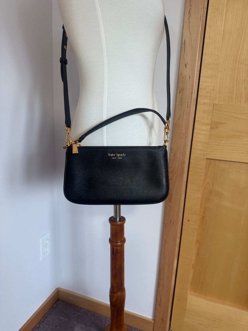kate spade Black Leather Crossbody with Gold Hardware